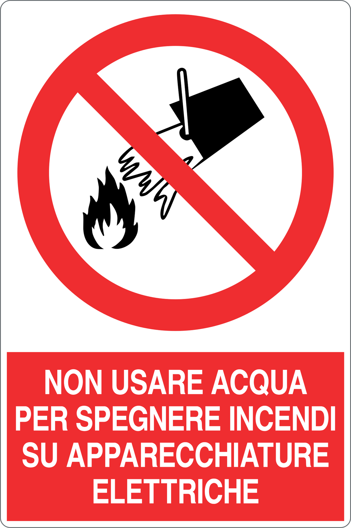Cartello non usare acqua per spegnere incendi su apparecchiature elettriche 155