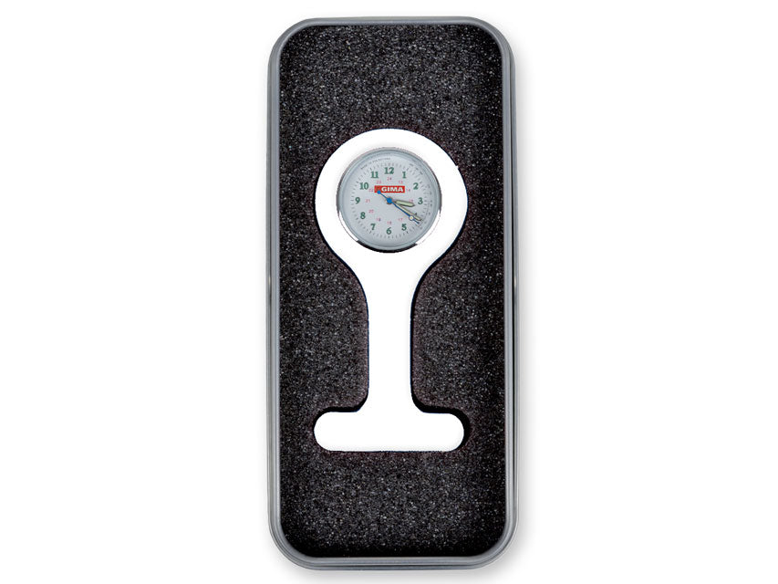 RELOJ ENFERMERA con caja de aluminio - redondo - blanco