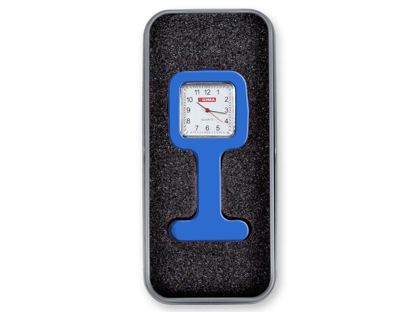 RELOJ ENFERMERA con caja de aluminio - cuadrado - azul