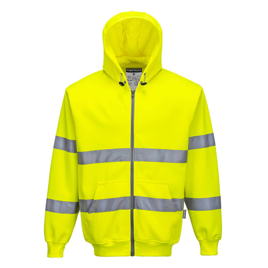 B305YER - Sudadera con capucha y cremallera completa de alta visibilidad