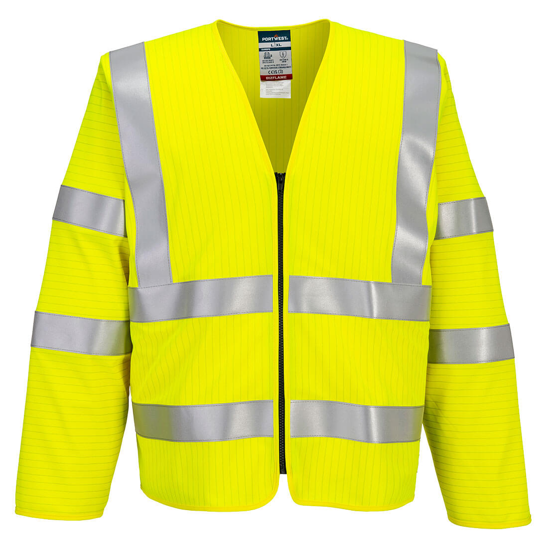 FR616YER - Chaleco con cremallera de manga larga Bizflame Hi-Vis FR