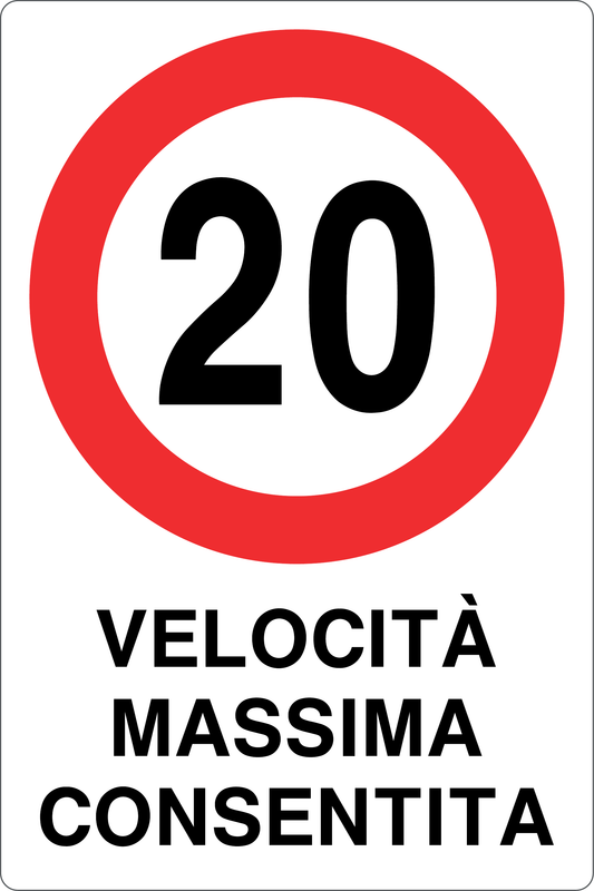 Cartello 20 km/h velocità massima consentita 942