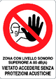 Cartello zona con livello sonoro superiore a 85 dB(A) vietato accedere senza protezioni acustiche 19553