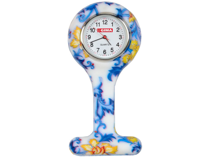 RELOJ DE ENFERMERA - redondo - estampado de hojas