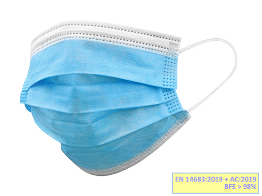 MASCARILLA FILTRANTE QUIRÚRGICA GISAFE 98% 3 CAPAS tipo IIR con elásticos - pediátrica - celeste - flowpack