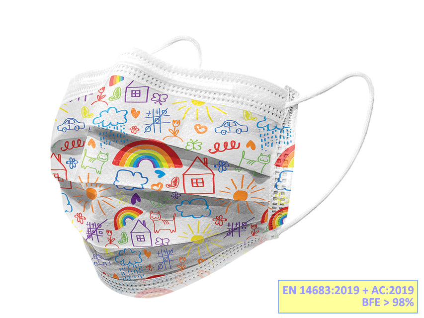 GISAFE MASCHERINA CHIRURGICA FILTRANTE 98% 3 VELI tipo IIR con elastici - pediatrica - cartoon - flowpack