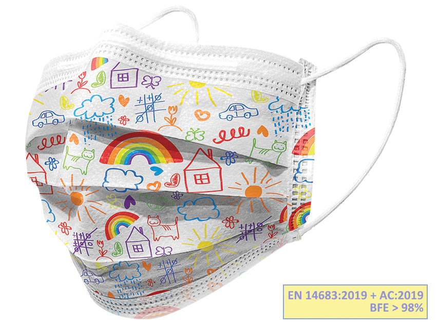 GISAFE MASCHERINA CHIRURGICA FILTRANTE 98% 3 VELI tipo IIR con elastici - adulti - cartoon - flowpack