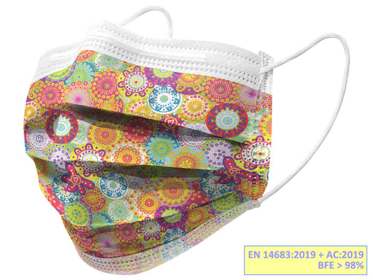 GISAFE MASCHERINA CHIRURGICA FILTRANTE 98% 3 VELI tipo IIR con elastici - adulti - colors - flowpack