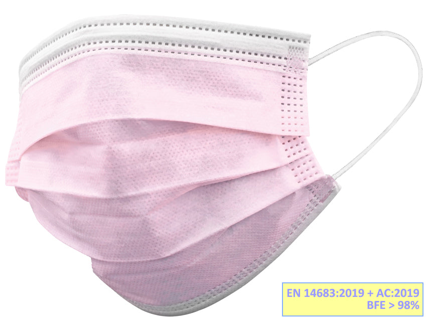 GISAFE MASCHERINA CHIRURGICA FILTRANTE 98% 3 VELI tipo IIR con elastici - adulti - rosa - flowpack