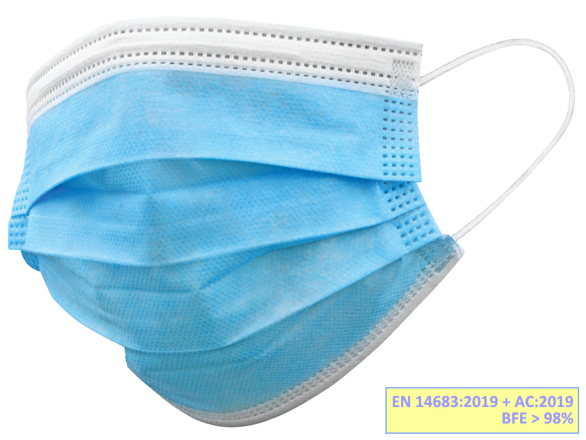 GISAFE MASCHERINA CHIRURGICA FILTRANTE 98% 3 VELI tipo IIR con elastici - adulti - azzurra - scatola