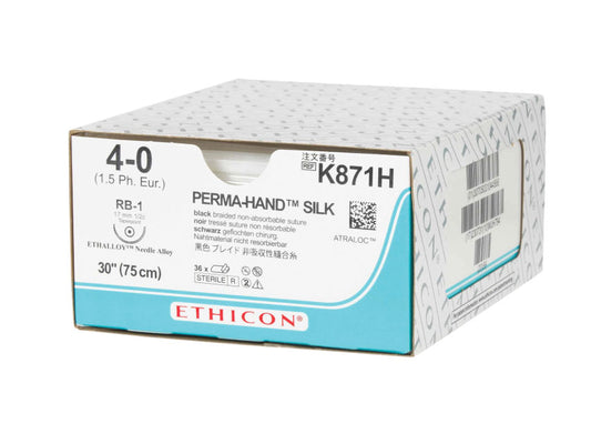 SUTURA DE SEDA ETHICON PERMA-HAND - Aguja 4/0 17 mm RB-1 - trenzada