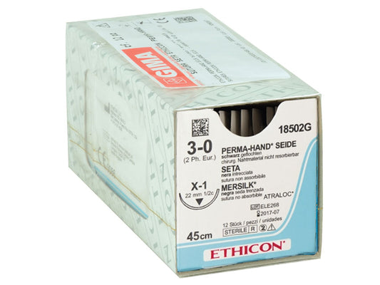 SUTURA DE SEDA ETHICON PERMA-HAND - aguja 3/0 22 mm - trenzada