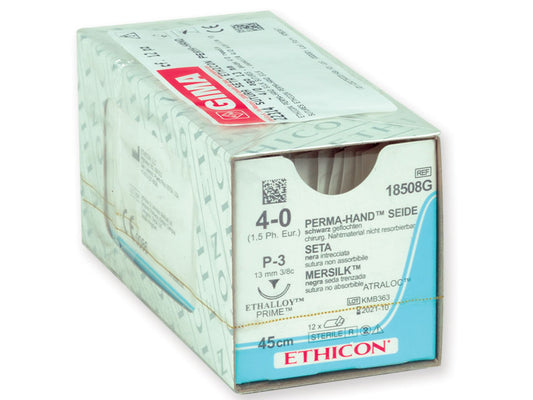 SUTURA DE SEDA ETHICON PERMA-HAND - aguja 4/0 13 mm - trenzada