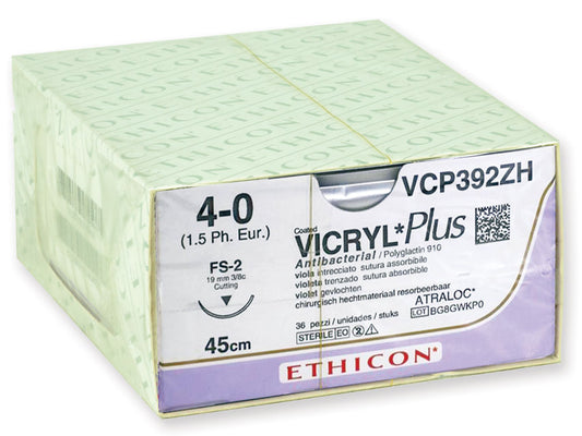 SUTURA ASSORBIBILE ETHICON VICRYL PLUS - 4/0 ago 19 mm - intrecciata