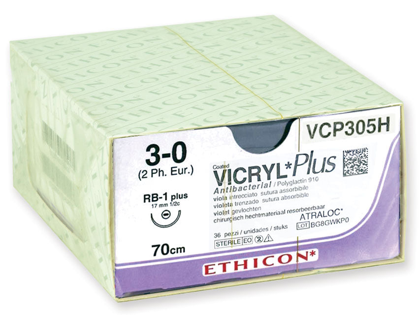 SUTURA ABSORBIBLE ETHICON VICRYL PLUS - aguja 3/0 17 mm - trenzada