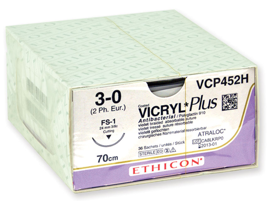 SUTURA ABSORBIBLE ETHICON VICRYL PLUS - aguja 3/0 24 mm - trenzada