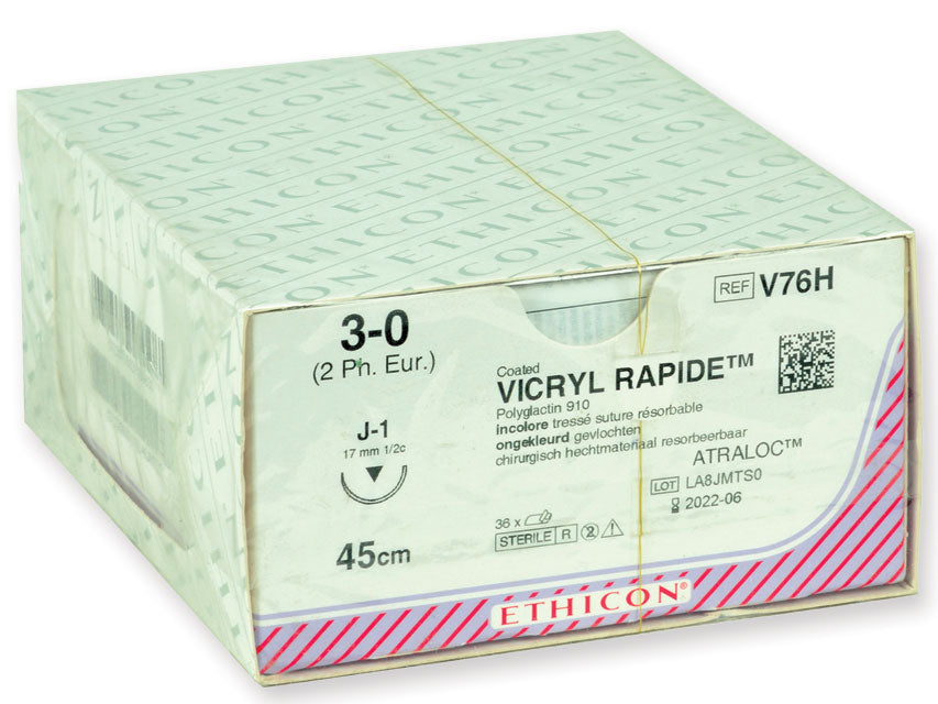 SUTURA RÁPIDA ABSORBIBLE ETHICON VICRYL - aguja 3/0 17 mm - trenzada