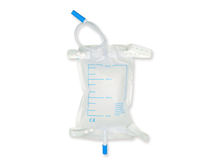 SACCA URINE DA GAMBA 750 cc - tubo 10 cm con kit bottoni