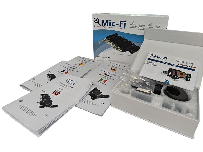 DERMATOSCOPIO A LED POLARIZZATI+BIANCHI MIC Wi-Fi & USB 5Mpixel con software di base