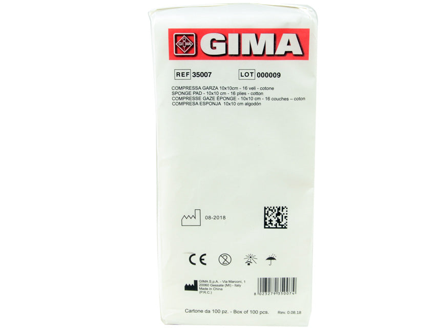 COMPRESSE GARZA COTONE - 10x10 cm - 16 veli - 10 pacchi da 100