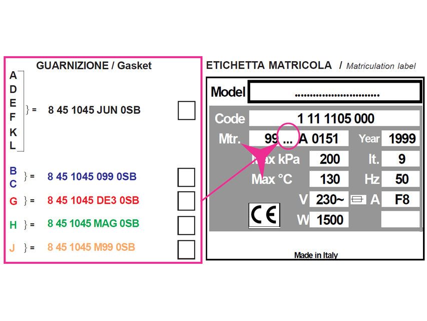 GUARNIZIONE PER AUTOCLAVE H100, numero di serie A,D,E,F,K,L